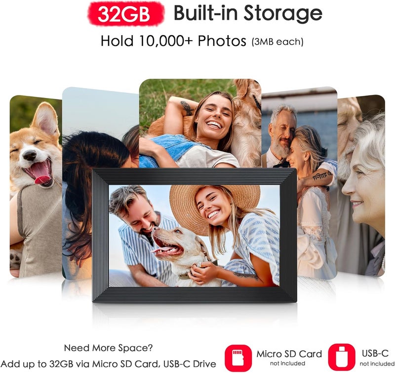 FLYRUIT Digital Picture Frame, 10.1 inch Frameo Digital Frame WiFi, 1280*800 IPS HD Touchscreen, 32GB Storage, Instant Share Pictures Video, Smart Photo Frame Electronic, Gifts for Mom, House Warming, Black - Image 5